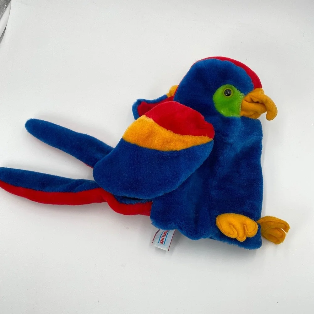 Vintage Heartline Parrot Hand Puppet Plush‎ 1986 Korea Bird Blue Kids Toy